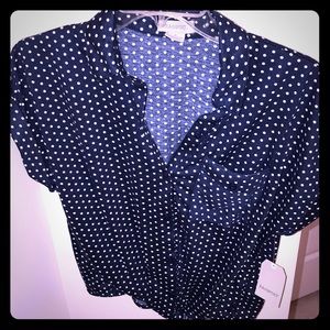 NWT- Flirty & Fun Navy Blue & White Button Down